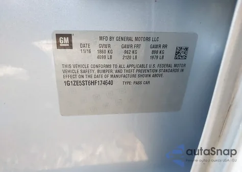 2017 Chevrolet Malibu 1Lt z USA, uszkodzony, nr VIN 1G1ZE5ST6HF174640